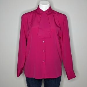 ✨3/$15 Vintage David Matthew pink waterfall neckline button up blouse 6